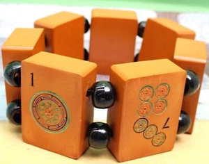 Vintage 7 Tile Bakelite Mahjong Stretch Bracelet Plastic Bead Spacers - Picture 1 of 8