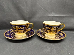 Minton "ARGYLE" Kobaltblau verkrustet Gold ~ 2er Set ~ Tassen & Untertassen ~ 2 5/8" - Bild 1 von 13