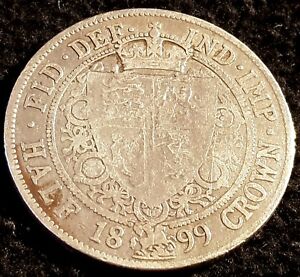 1899 Victoria Veiled Head .925 Silver British Half Crown Coin Lot 2