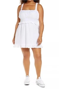 BP Ruffle Detail Smocked Waist Dress Mini Sleeveless Sundress White Women's XS - Picture 1 of 10