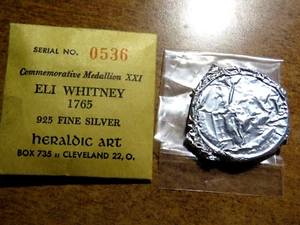 Heraldic Art Medal: "ELI WHITNEY " Super Gem BU Original Packaging D8 - Picture 1 of 4