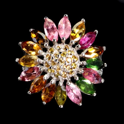 925 Anello Argento Sterling Marquise Tormalina Zaffiro Gemma Gioielli Misura 8 - Immagine 1 di 4