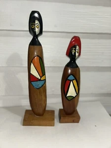 Pair Of MCM Frank Coronado Hand Carved Wood Totem Figures Free Shipping - Picture 1 of 4
