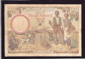 Algeria 1000 Francs 1942 P-86   VG - Picture 1 of 2