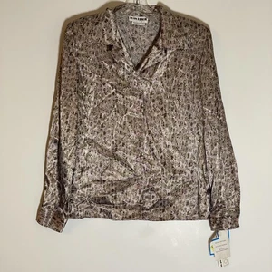 Blusa Joan Leslie Top Mujer 8 Púrpura Lila Multi Satén Abotonada Manga Larga - Imagen 1 de 20