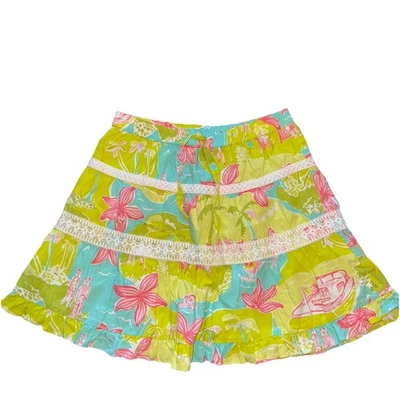 Girl's Size 7 Lilly Pulitzer Tiered Skirt Pink and Green Floral Print Cotton - Image 1 of 4