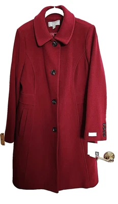 Nuevo con etiquetas Abrigo Largo Anne Klein 16 o XL o 14 Lana/Cachemira Rojo Borgoña $340 Foto 1 de 4