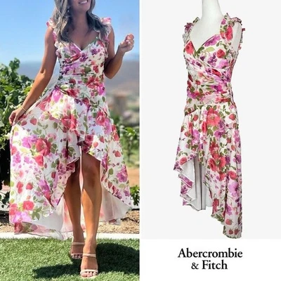 Vestido Abercrombie & Fitch Fresa Floral Volantes Alto-Bajo XL Alto Romántico Formal Foto 1 de 4
