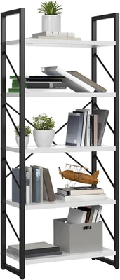 Libreria a 5 Livelli, Libreria Classica Moderna, Bianca, Scaffale per Libri, Sca - Immagine 1 di 4