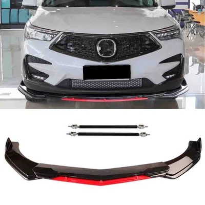 For Acura MDX RDX Front Bumper Lip Spoiler Splitter Strut Rods Gloss Black Red - Image 1 of 4