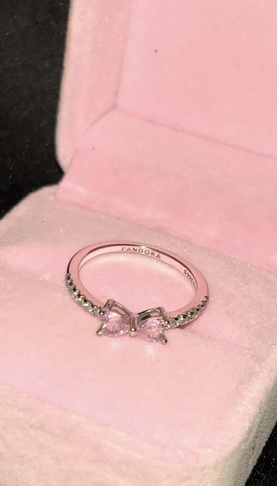 Pandora 925 Ale Plata Pavé Brillante Rosa Arco Anillo Talla 8 Foto 1 de 4