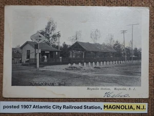 posted 1907 Atlantic City Railroad Station, MAGNOLIA, N.J. POSTCARD LITHO B&W - Picture 1 of 2