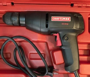 Craftsman 3/8" kabelgebundener Bohrer 3,0 A 0-1300 RPM mit rotem Hartschalenkoffer - funktioniert - Bild 1 von 8