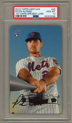 2019 Topps Heritage 29 Pete Alonso 1970 Topps Super Box Loaders Rookie PSA 10 - Image 1 of 2