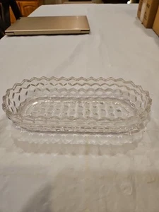 Vintage Fostoria American Oval Cube Pattern Relish / Celery Dish - Picture 1 of 7