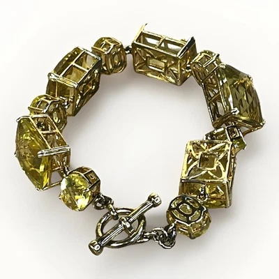 纯银 12 毫米柠檬黄水晶镀金笼链手链 29 克 - 7.5 英寸 — 第 1/4 张图片