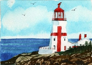East Quoddy Lighthouse "Head Harbour" Campobello NB Canada. Watercolor Art Print - Picture 1 of 1