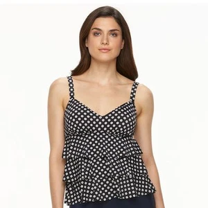 NEW Upstream Womens Polka Dot Tankini Bikini Top Black Swimsuit Bathing 12 L 20W - Picture 1 of 2