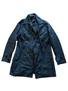 Cynthia Rowley Women's Black Ruffle Double Breasted Trench Coat Size XL W Belt - Picture 1 of 6