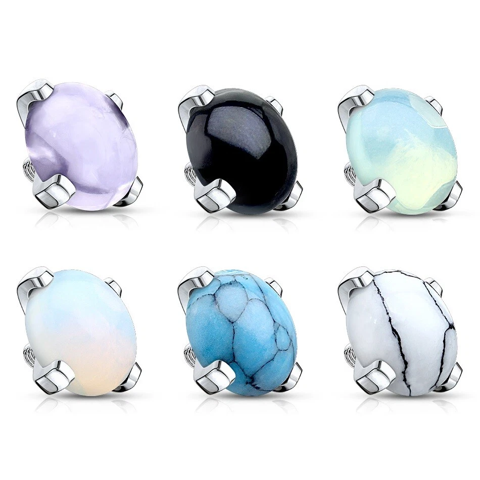 Precious Stone Dermal Anchor Top Internally Screw Rings Studs Piercings Jewelry - Image 1 of 1