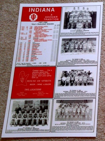INDIANA UNIVERSITY HOOSIERS 1987-88 CHAMPIONS POSTER Cover