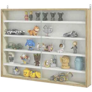 5 Tier Wall Display Shelf Unit Cabinet w Adjustable Shelves Glass Doors Natural - Picture 1 of 11