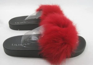 NEW LILIANA Slip On slipper red FURRY Sandals WOMEN Size  5.5 - Picture 1 of 4