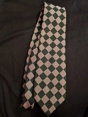 T18 Green Grey Squares Vintage Formal Tie Uniform Wedding Ex Hire — 第 1/3 张图片