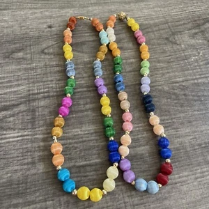 Vintage Silk Spun Multi-color Bead Gold Spacer 19 Inch Necklaces Set Of 2 - Picture 1 of 5