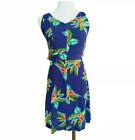 Tree Of Life Relax Sleeveless Blue A Line Dress Floral Straps Ties Size L