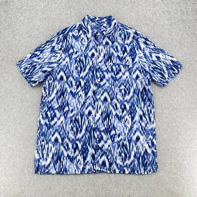 Tasso Elba Shirt Men Medium Blue White Acid Print Short Sleeve Classic Button Up - Image 1 of 4