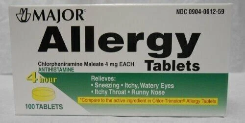 *2 Pack* Major Allergy Chlorpheniramine Maleate 4mg 100 Tablets Each* - Image 1 of 1
