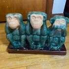 Majolica 3 Wise Monkeys See Hear Speak No Evil Statue Ceramic Sculpture Preowned