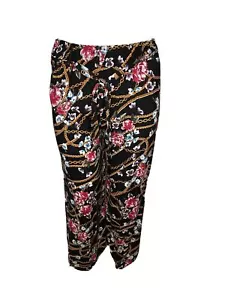 New Look Women's Floral Wide Leg Loose Fit Pants w/ Belt Black (Size: XL) - Picture 1 of 4