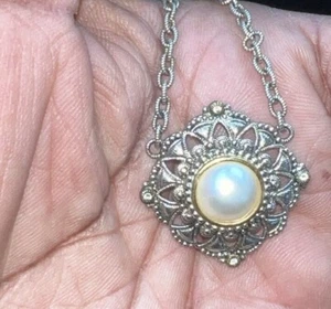 Judith Ripka Mabe Pearl Diamond Sterling & 18 Karat Gold Pendant - Picture 1 of 6