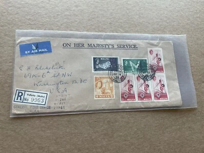 Malta 1958 OHMS  Reg Cover to US +Malta Technology Week  SG#286-288 +Neat - Image 1 of 2