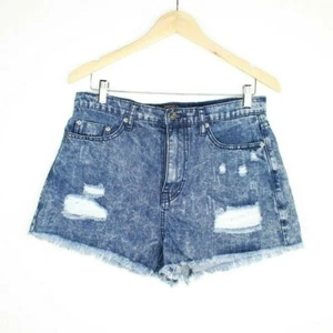 Forever 21 Contemporary Womens Shorts Medium Wash Blue Denim Distressed Size 30 - Picture 1 of 6