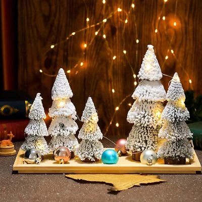 4Pack Flocked Mini Small Christmas Trees Tabletop Decora with String Light Fancy - Image 1 of 4