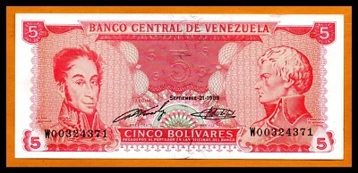 Venezuela XF+ Note  Bolivares September 1989 Prefix W Replacement (Low Shipping) - Image 1 of 2