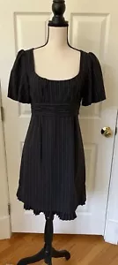 Nanette Lepore Pinstripe Day Dress Size 6 Ruffle & Pleats 🇺🇸Made in USA - Picture 1 of 10