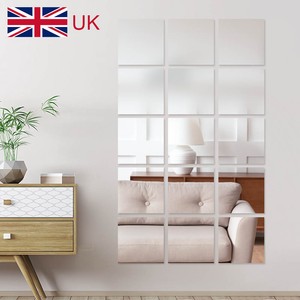 40Pcs Glass Mirror Tiles Wall Sticker Square Self Adhesive Stick On DIY Home