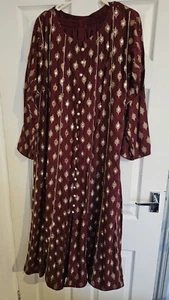 Memsaab Pakistani Asian Maroon Linen Mirrored 3pc Suit Size Large - Picture 1 of 7