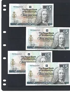 Scotland: Modern Good Value - 4 off Serial Numbers UNC Banknotes. As Shown - Picture 1 of 1