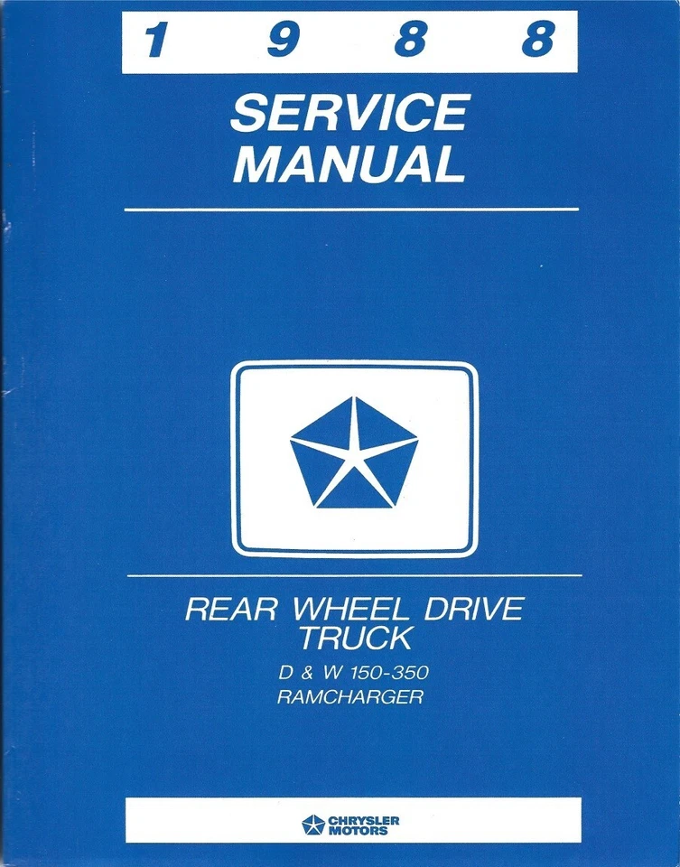 1988 Dodge D&W 150-350 & Ramcharger Factory Service Repair Shop Manual 9607 - Image 1 of 1
