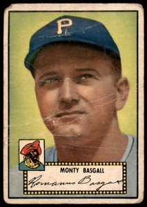 1952 TOPPS MONTY BASGALL 12 POOR RC BASEBALL PITTSBURGH PIRATES