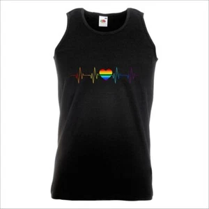 Gay Heart Line Mens Tank Top Pride Tank Tops Exercise Yoga Gym Workout Tank Tops - Picture 1 of 7