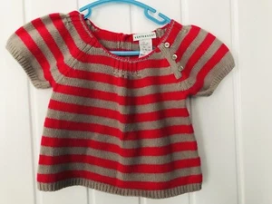 Vertbaudet girls short sleeved jumper. Bright pink and pale grey stripes, age 2y - Imagen 1 de 3