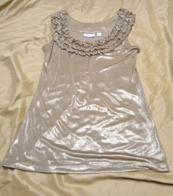 New York & Company Women’s Gold Ruffled Sleeveless Top Size Small - Image 1 of 4