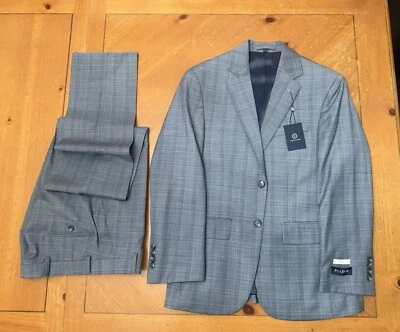 Jos. A. Bank 38S (32 W)  Wool Blend Suit  Pants + Jacket, Grey With Blue  Plaids - Image 1 of 4
