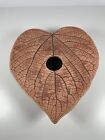Malabar Pressed Leaf Heart Pottery Flower Frog Signed Ikebana Vase ?96 Handmade